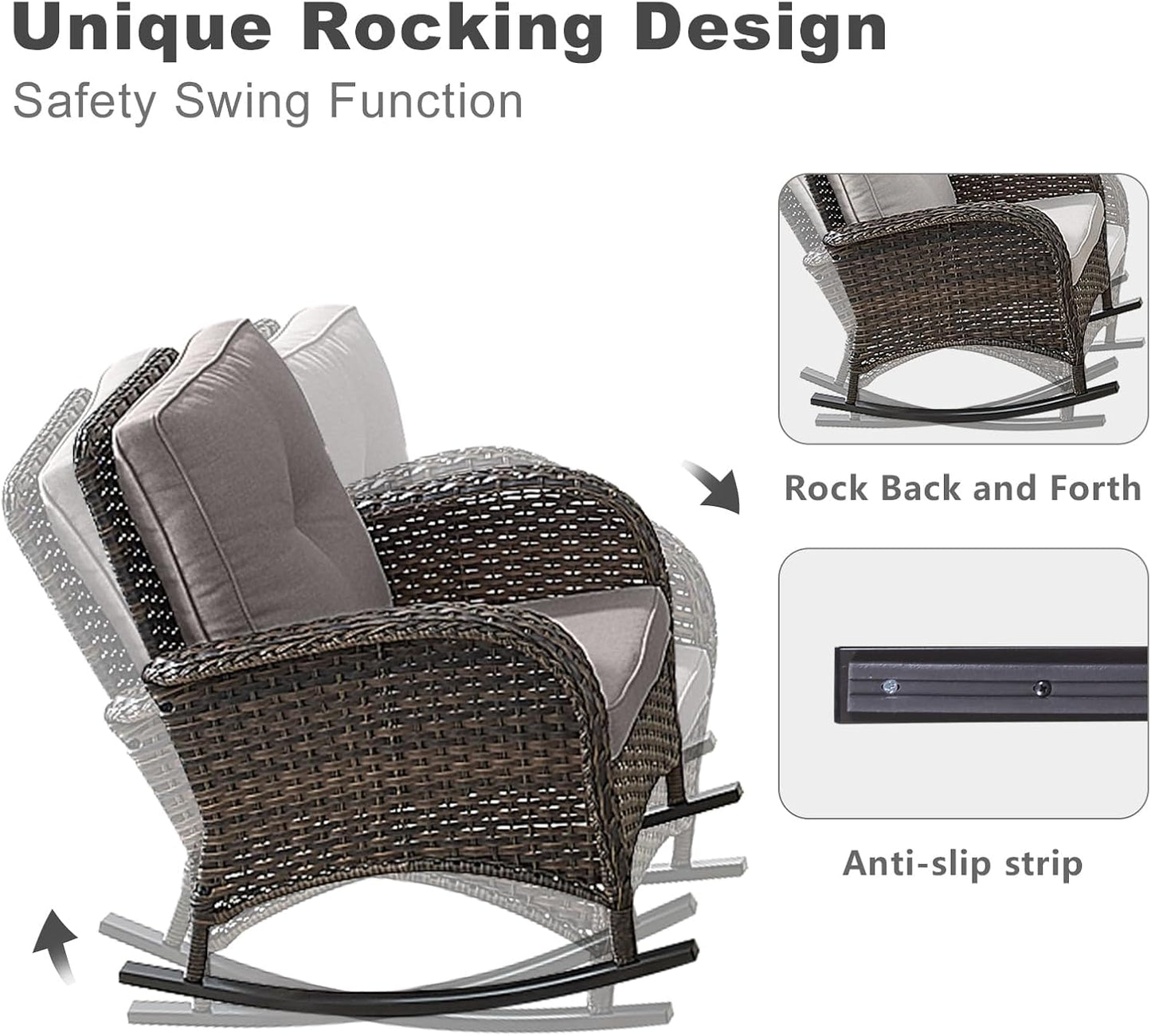 HUMMUH 6-Piece Outdoor Patio Furniture PE Wicker Patio Conversation Set,High Back Patio Couch with Ottomans Outdoor Rocking Chairs for Backyard,Porch,Deck