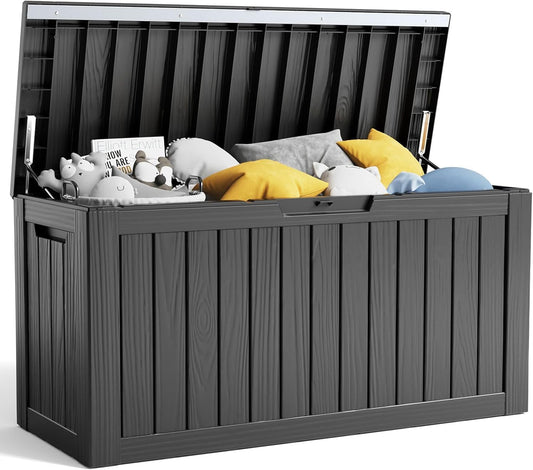 80 Gallon Resin Deck Box, Lockable Outdoor Storage Box for Patio Cushions Storage Furniture,Garden Tools, Pool Supplies, Weatherproof and UV Resistant- Black (80 Gallon)