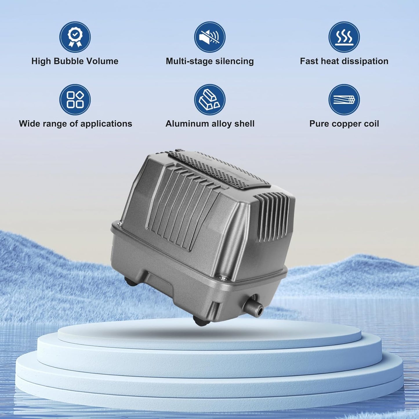 Pond Aerator|Septic Tank Air Pump| Premium Koi Fish Pond Aeration System| Applicable Depth 0-8 feet| 1.91CFM 4.35PSI 25W| Includes Two 20ft Rubber Airlines and Diffusers