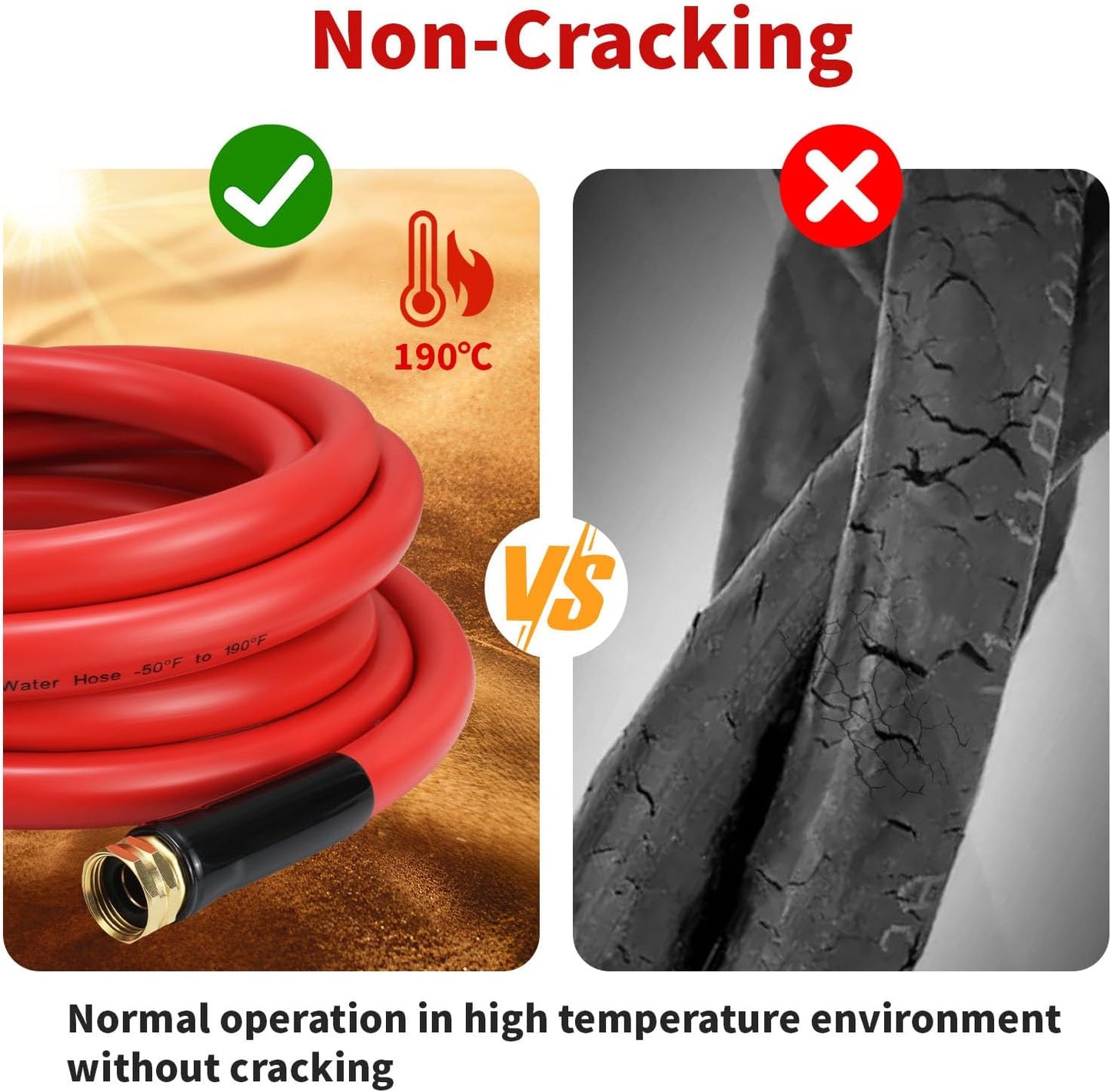 Garden Hose 10 ft x 3/4” Hot/Cold Heavy Duty Water Hose,-50°F to 190°F,Burst 600Psi Flexible Upgraded Rubber Hoses,3/4” Solid Fittings for All-weather Outdoor Lawn & Garden