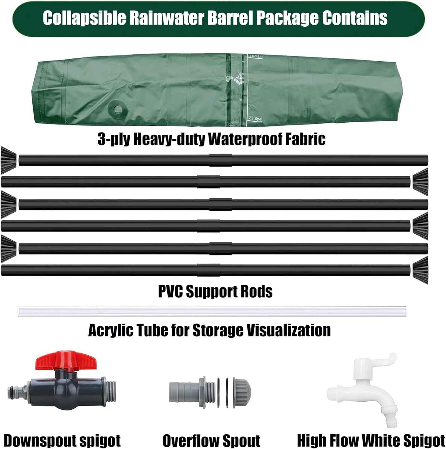 THUNDERBAY 53 Gallon Collapsible Rain Barrel, Portable Rain Barrels to Collect Rainwater from Gutter, Rainwater Collection System, Water Storage Tank Catcher Container with Filter Spigot