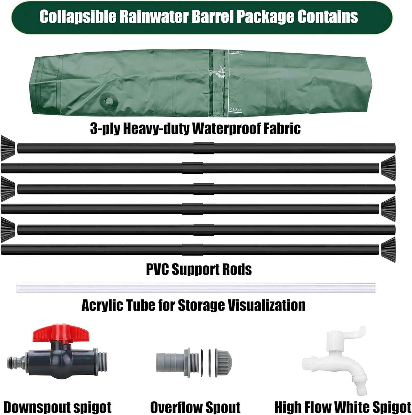 THUNDERBAY 100 Gallon Collapsible Rain Barrel, Portable Rain Barrels to Collect Rainwater from Gutter, Rainwater Collection System, Water Storage Tank Catcher Container with Filter Spigot