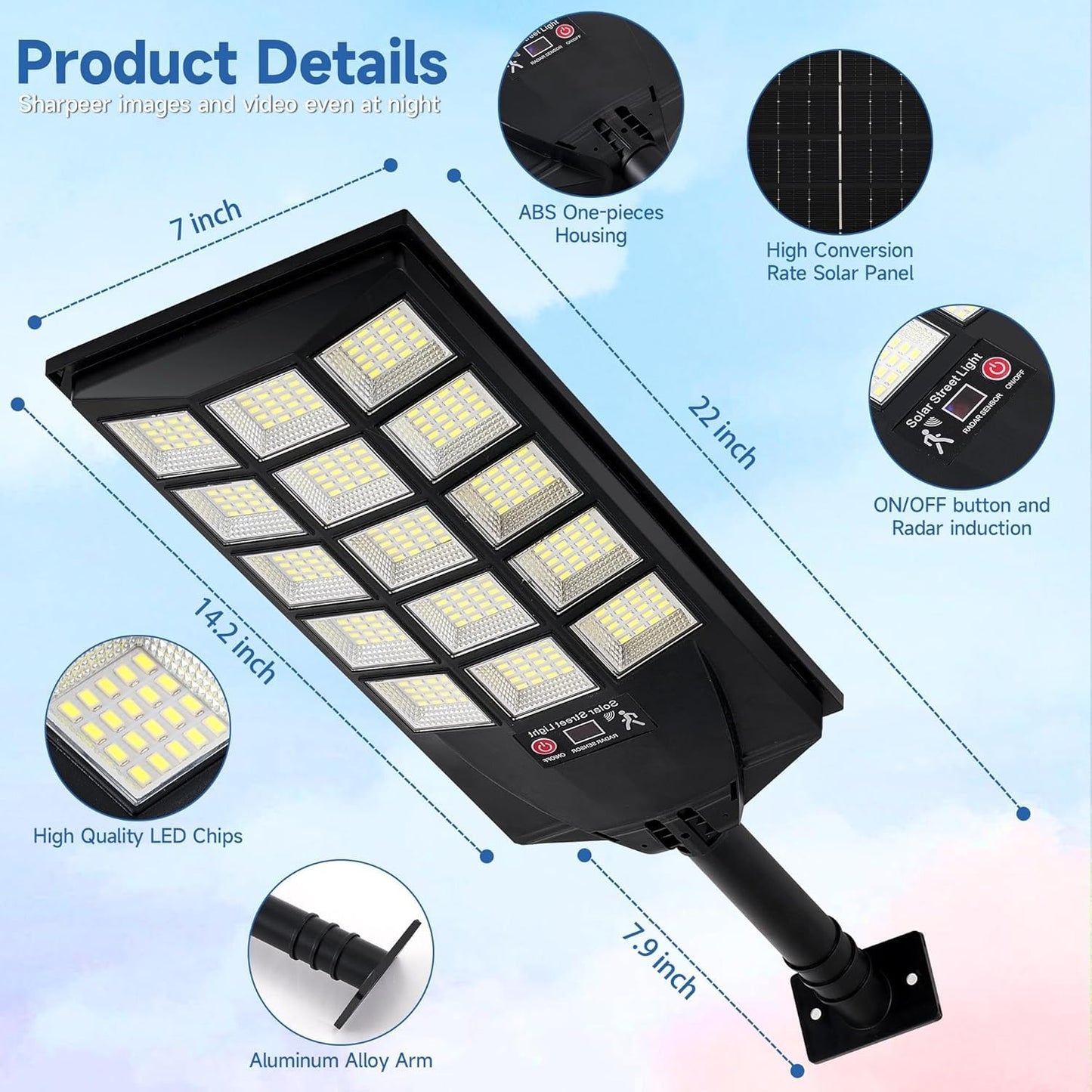 Solar Lights Outdoor Waterproof, 6500K Dusk to Dawn Solar Street Light Motion Sensor with Remote, LED Security Flood Light for Outside Garden Yard Path, Oudoor Parking Lot Lights, 4PACK