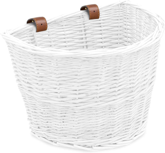 ProSource Wicker Bike Basket Front Cargo for Women and Men, Fits Most Bikes, Beach Cruiser, Stationary Bike, Ebike, Road Bike, White