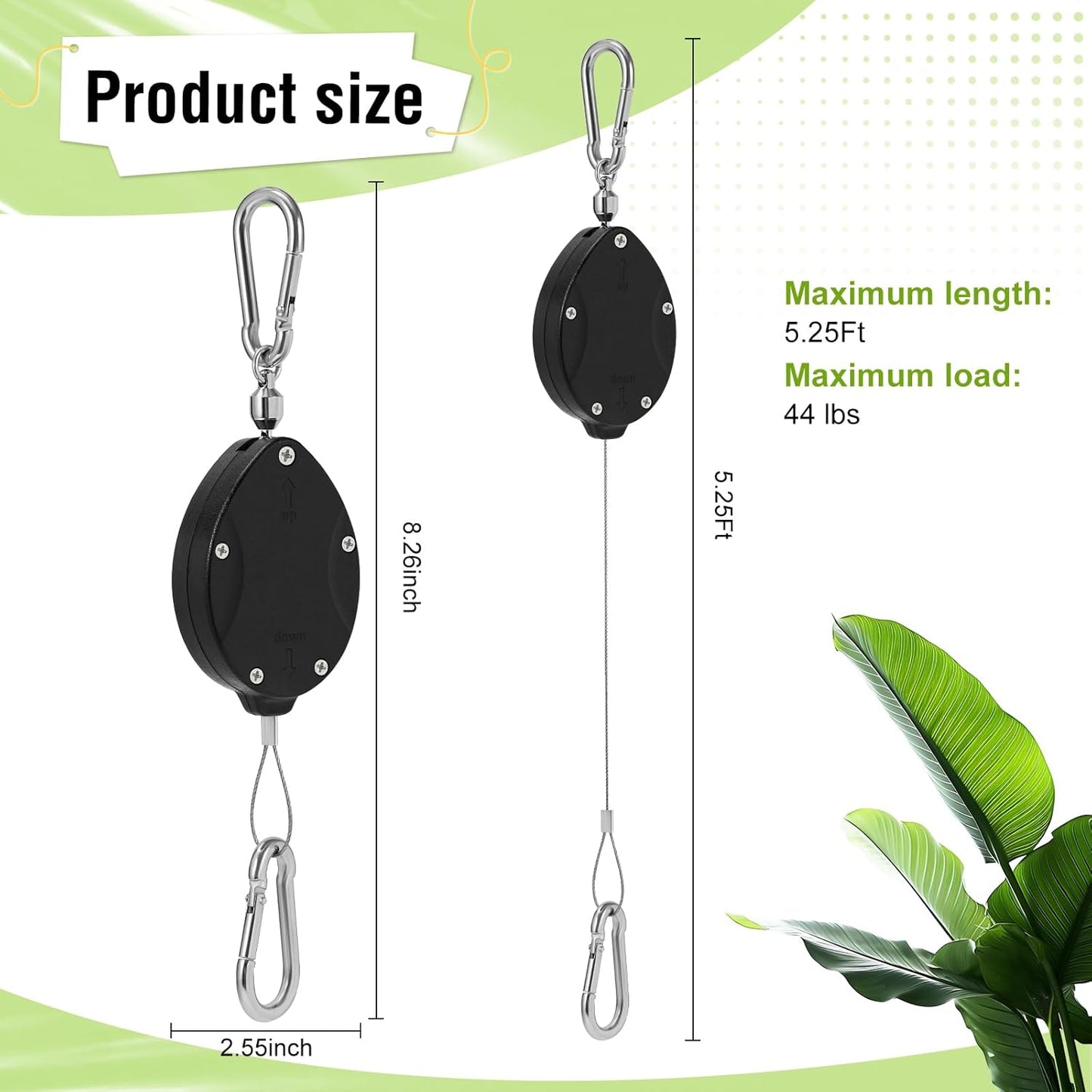 Plant Pulleys for Hanging Plants, Heavy Duty Retractable Hangers, 304 Stainless Steel Rope, Auto Plant Holder, Adjustable Climbing Hook for Garden Baskets Watering, or Bird Feeders (Black-4)