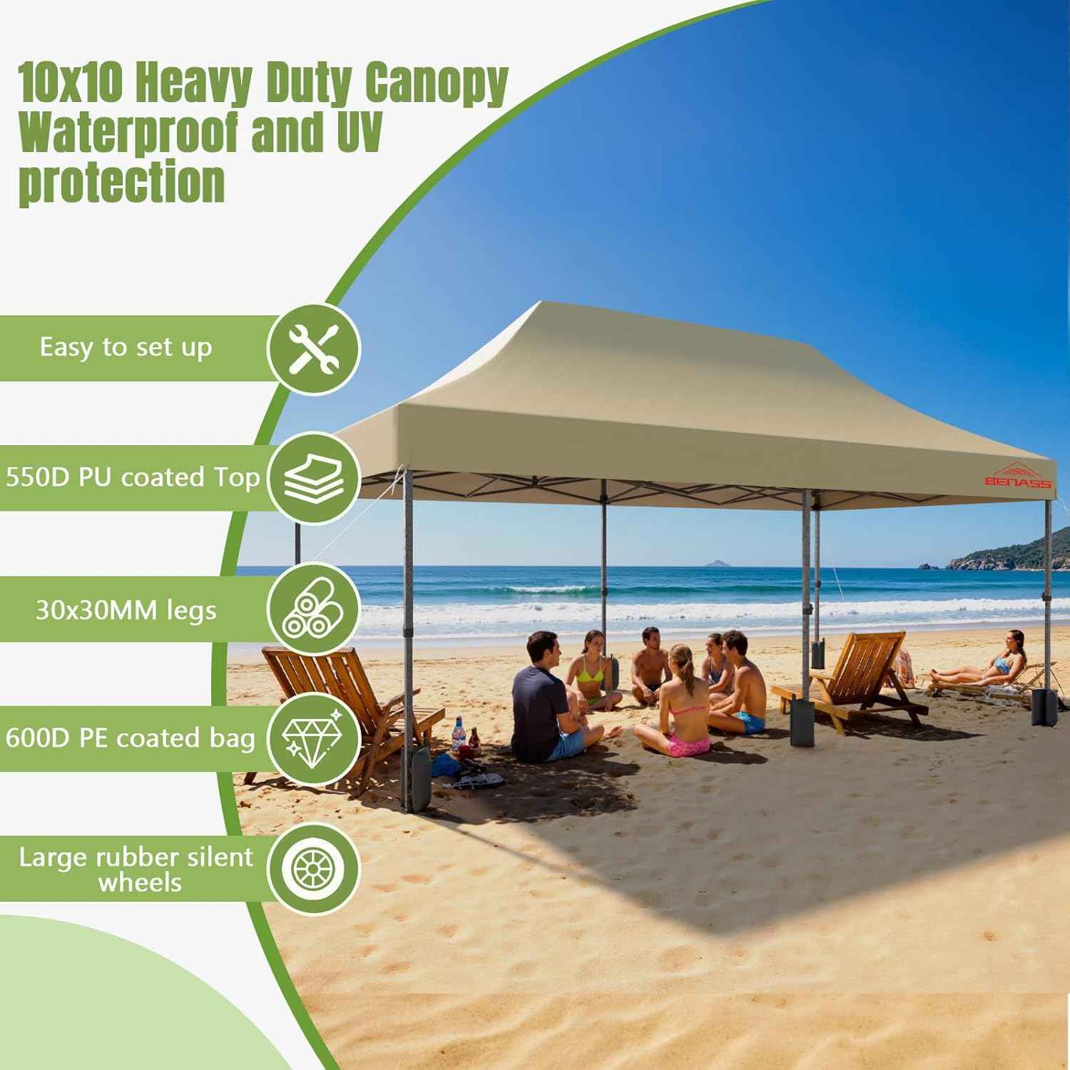 10x20 Heavy Duty Pop Up Canopy with 6 Sidewalls, 550D Commercial Easy Up Canopy Tent, Waterproof Outdoor Party Event Tent with Roller Bag, Khaki