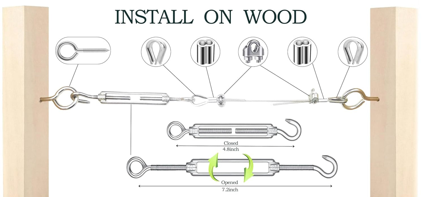 165FT Steel Cable Kit | M5 Turnbuckle & 1/8" Stainless Steel Wire Rope