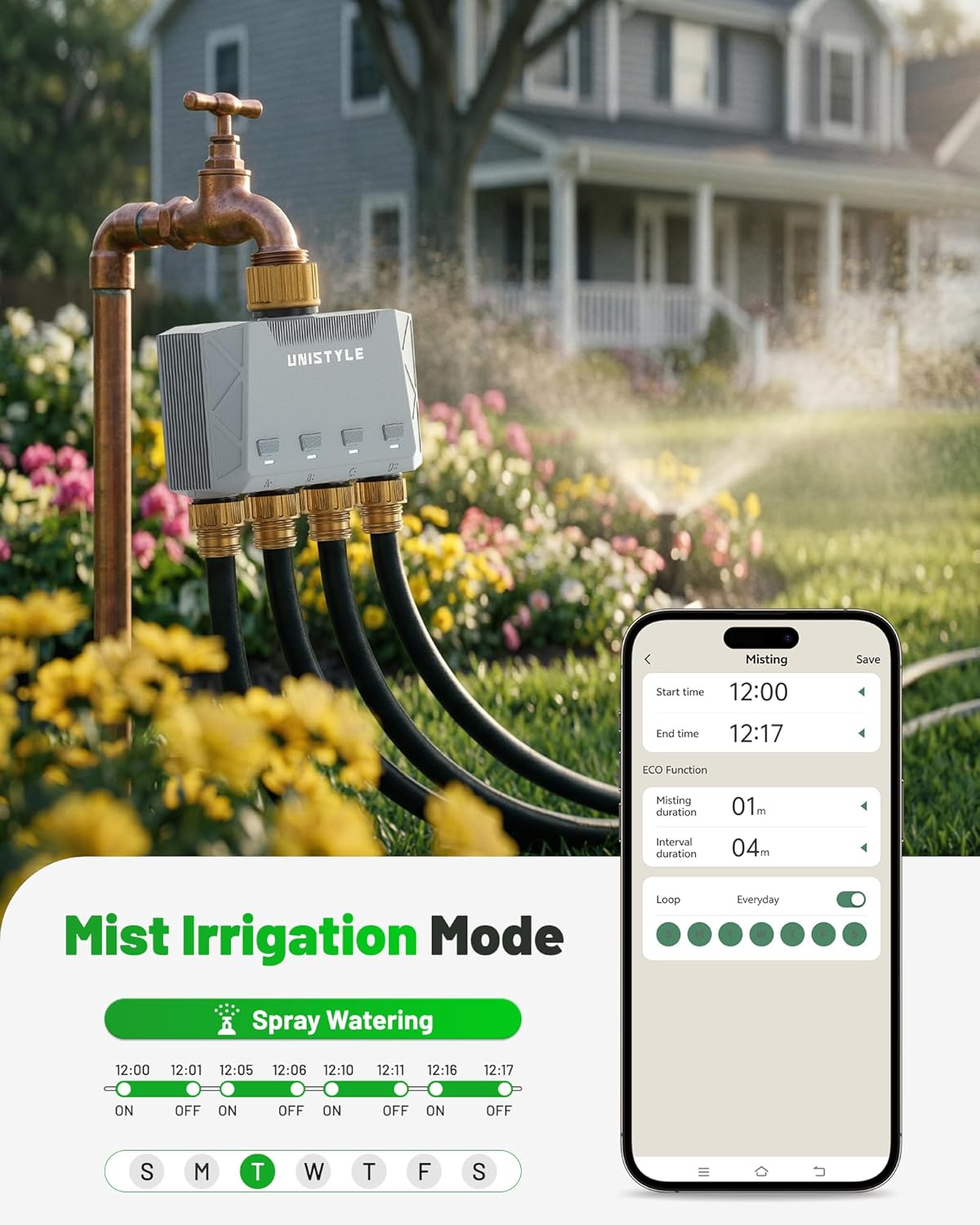 [All-New 2027] 1700FT WiFi 4 Zone Water Timer for Garden Hose with Brass Inlet, Unistyle Smart Sprinkler Controller Compatible Alexa & Google Voice, WiFi Hose Timer, Auto Manual Modes for Garden Lawn