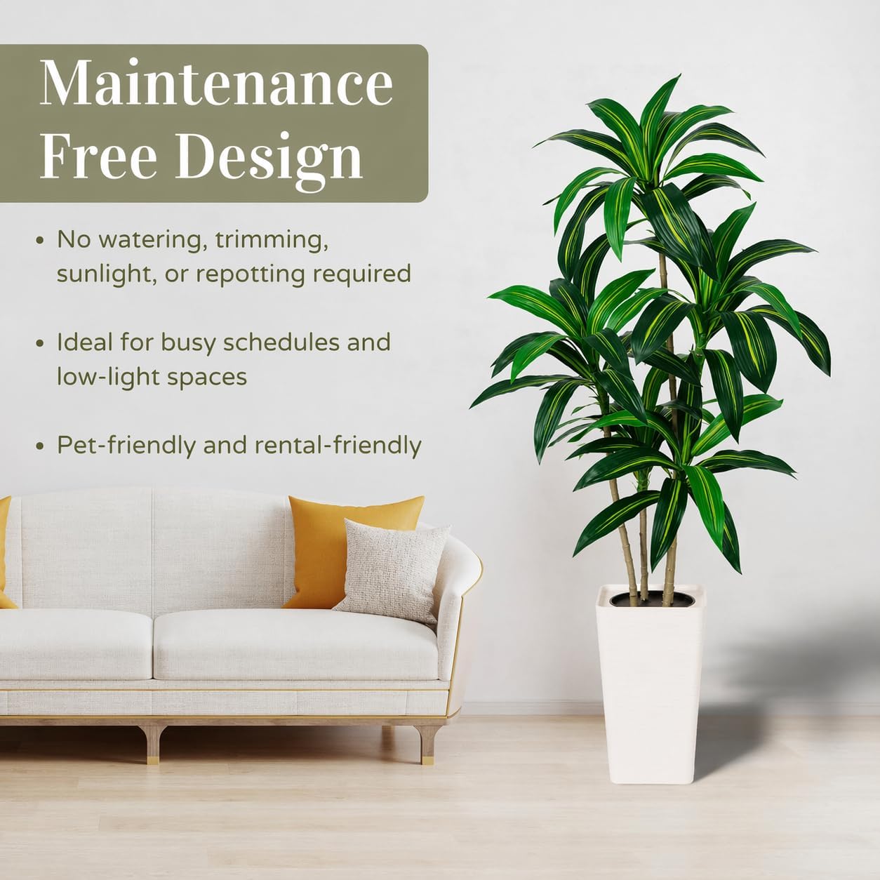 5FT Artificial Dracaena Plant Indoor – Tall Artificial Indoor Tree in Pot, Realistic Fake Plant Indoor for Living Room, Office, Home Decor, Faux Floor Plant, 5 ft Artificial Plants Indoor