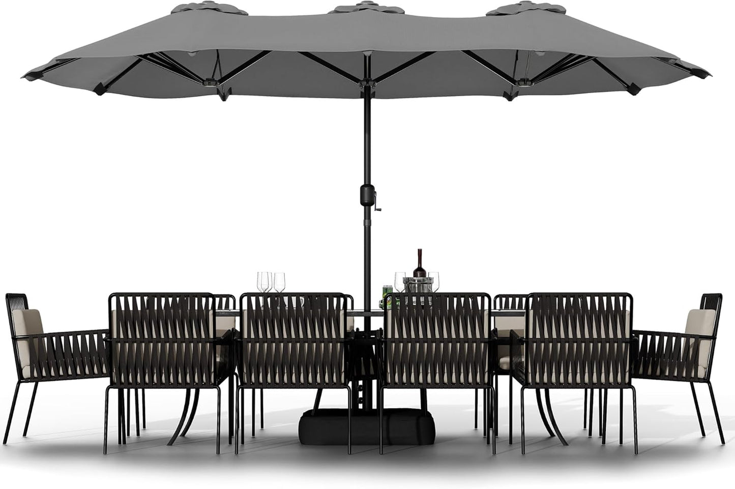 Shintenchi 16FT Large Patio Umbrella with Base, Outdoor Double-Sided Rectangular Umbrella, Market Umbrella with Crank Handle for Poolside Lawn Garden, Gray
