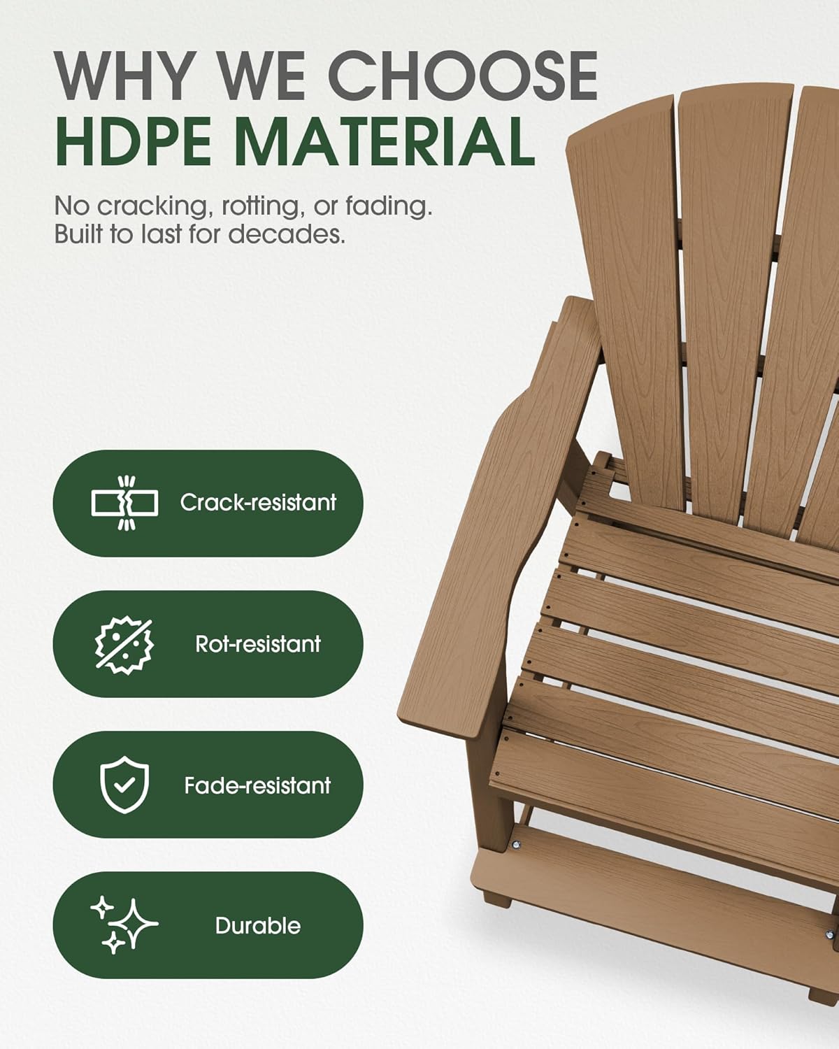 Tall Adirondack Chairs Set of 2, HDPE High Adirondack Chairs with Double Removable Trays, All Weather Outdoor Barstools for Patio, Balcony, Backyard, Deck and Garden, Teak