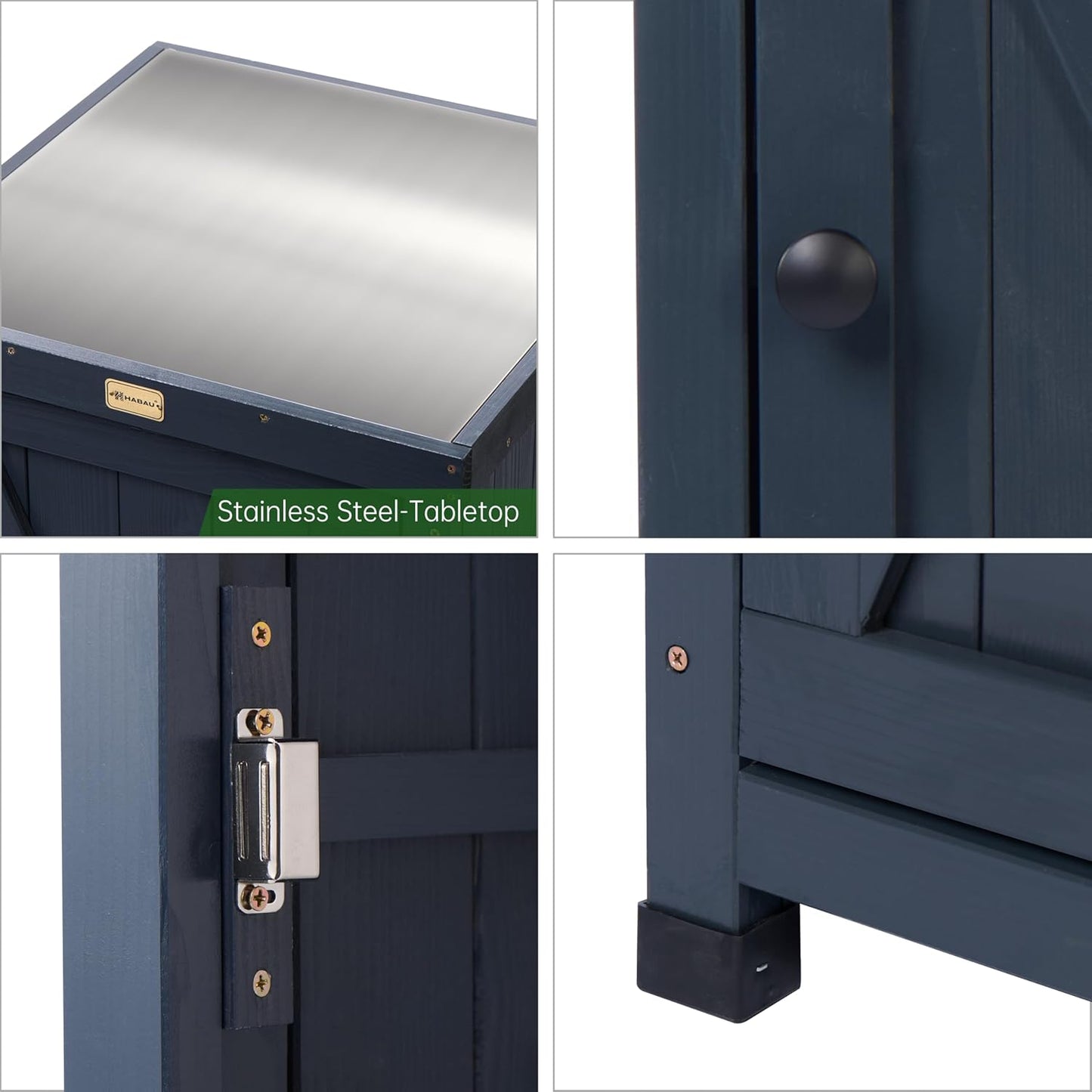 Outdoor Storage Cabinet for Patio, Garden Potting Bench Table with Shelves & Metal-Tabletop, Wooden Planting Work Station, Weatherproof