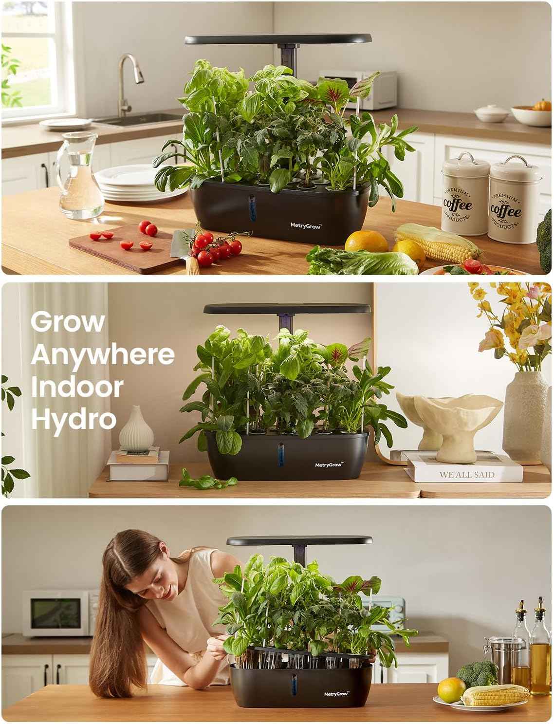 MG-15 Hydroponic Growing System Kits, Smart Indoor Garden with 24W Grow LED Light Full Spectrum, 15 Pods Herb Garden Planter Indoor Gardening for Gifts, Kitchen