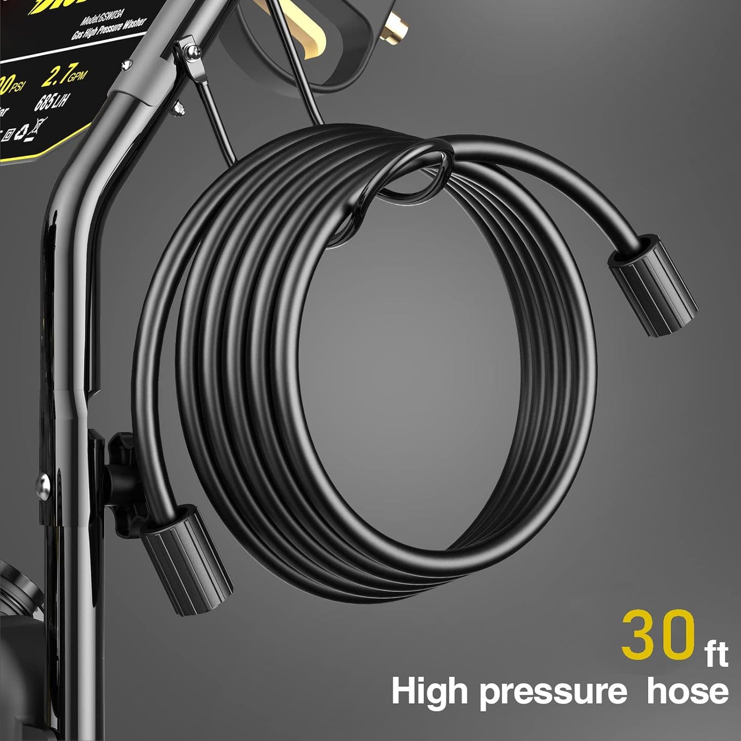3600 PSI & 2.7 GPM Gas Pressure Washer, Heavy Duty Power Washer, 30Ft High Pressure Hose&Soap Tank, 5 Adjustable Nozzles, EPA/CARB Compliant,Black