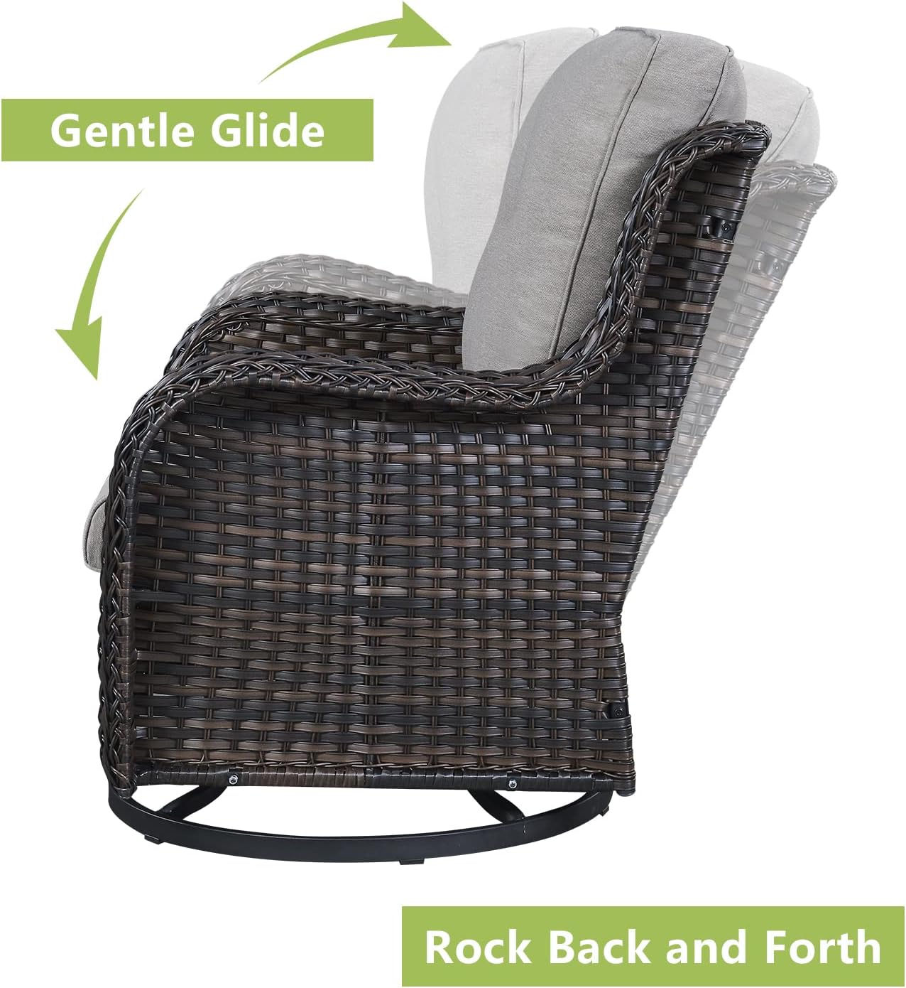 Outdoor Wicker Patio Furniture Set - 6 Piece Rattan Patio Conversation Set with 2 Rocking Swivel Chairs,2 Ottomans,1 Loveseat and 1 Coffee Table for Porch Deck Backyard Garden(Brown/Grey)