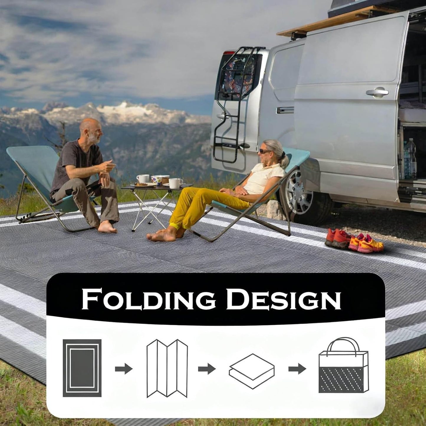 9'x 12' Outdoor Rug,Waterproof Reversible Patio Rugs,9x12 ft Plastic Straw Outdoor Carpet Foldable Plastic Camping Mat for Outside RV, Patio,Picnic,Camper,Balcony,Porch(Gray&White)