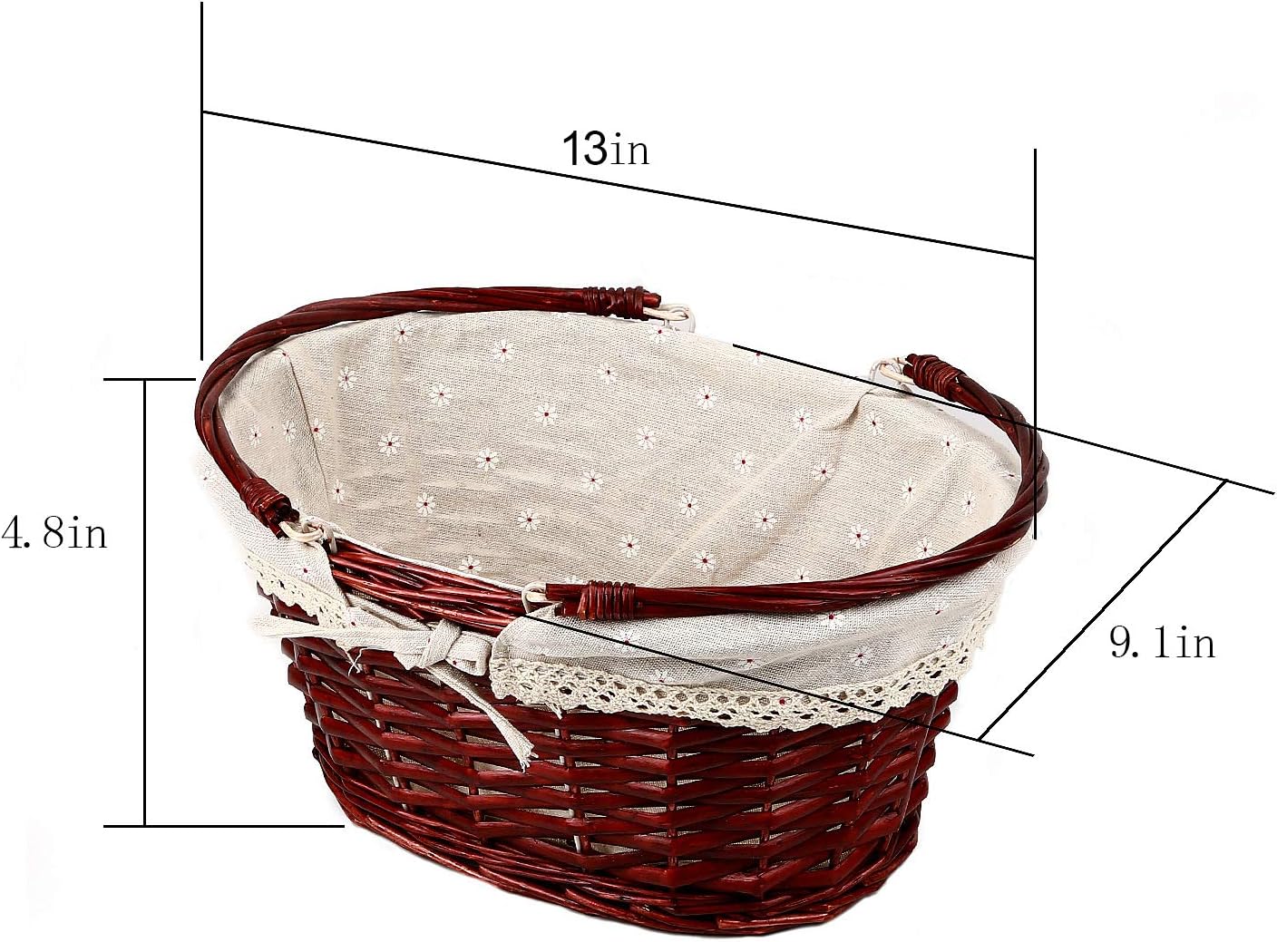KINJOEK 2 Packs Wicker Woven Basket, Multipurpose Natural Willow Basket with Handle Premium Linen Cotton Cloth Lining for Storage and Decoration, Brown