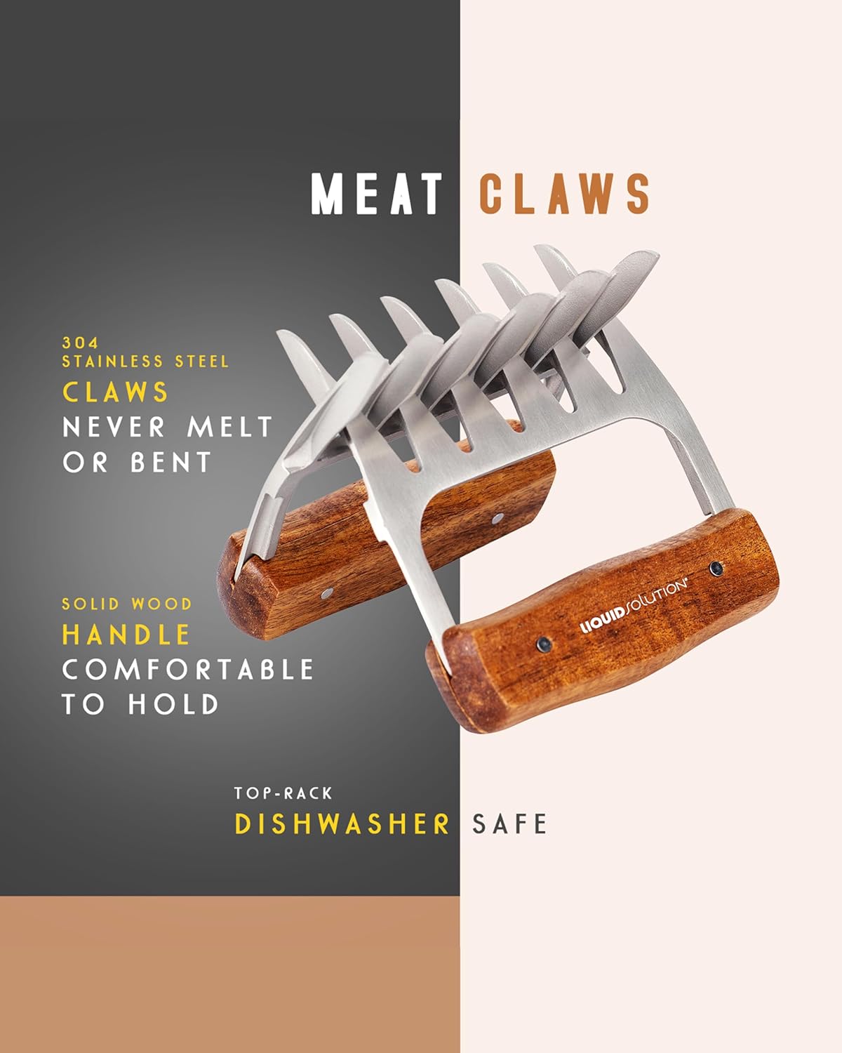 Premium 18/8 Stainless Steel Meat Shredder Claws with Wooden Handles: Effortlessly Shred, Pull, and Serve Pork, Turkey, Chicken, and Brisket! - Lumora Garden