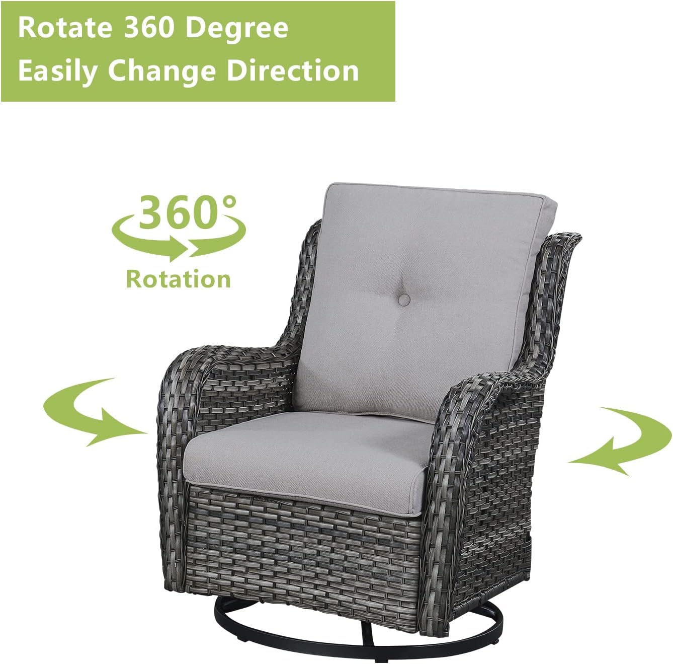 Outdoor Wicker Patio Furniture Set - 5 Piece Rattan Patio Conversation Set with 2 Rocking Swivel Chairs,2 Ottomans and 1 Sofa for Porch Deck Backyard Garden(Mixed Grey/Grey)