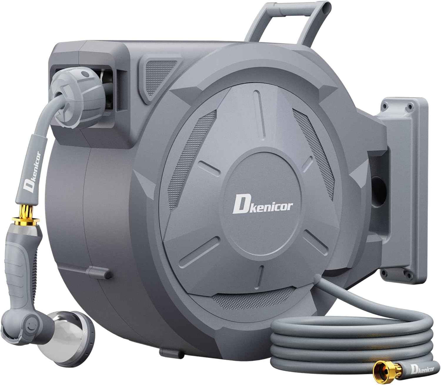 5/8" × 110 ft Retractable Hose Reel, Heavy Duty Retractable Garden Hose Reel Wall Mounted with 10-Pattern Hose Nozzle/Any Length Lock/Slow Return System/180°Swivel Bracket