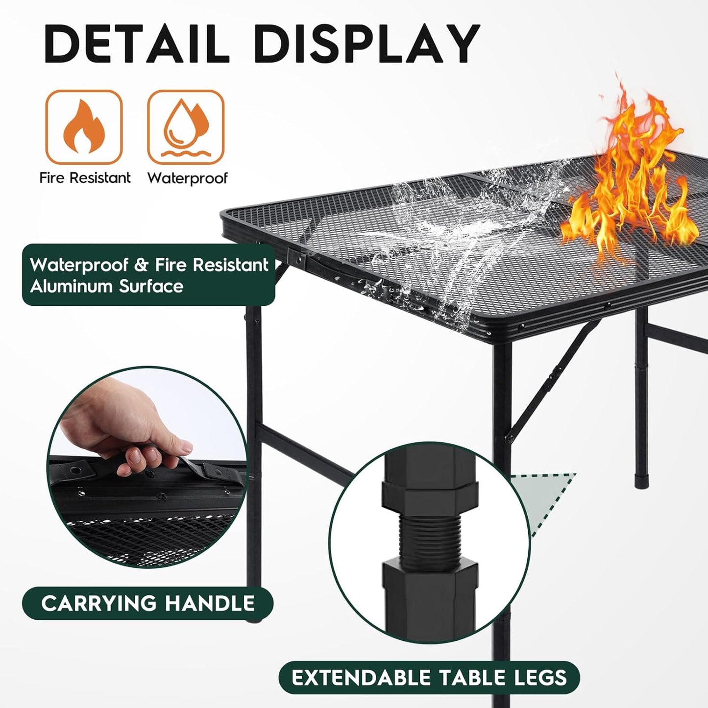 3x2 FT Folding Grill Table, Portable Camping Table for Outside, Adjustable Height Folding Table with Desktop & Mesh Bag, Lightweight Outdoor Table for Camping, Picnic, BBQ