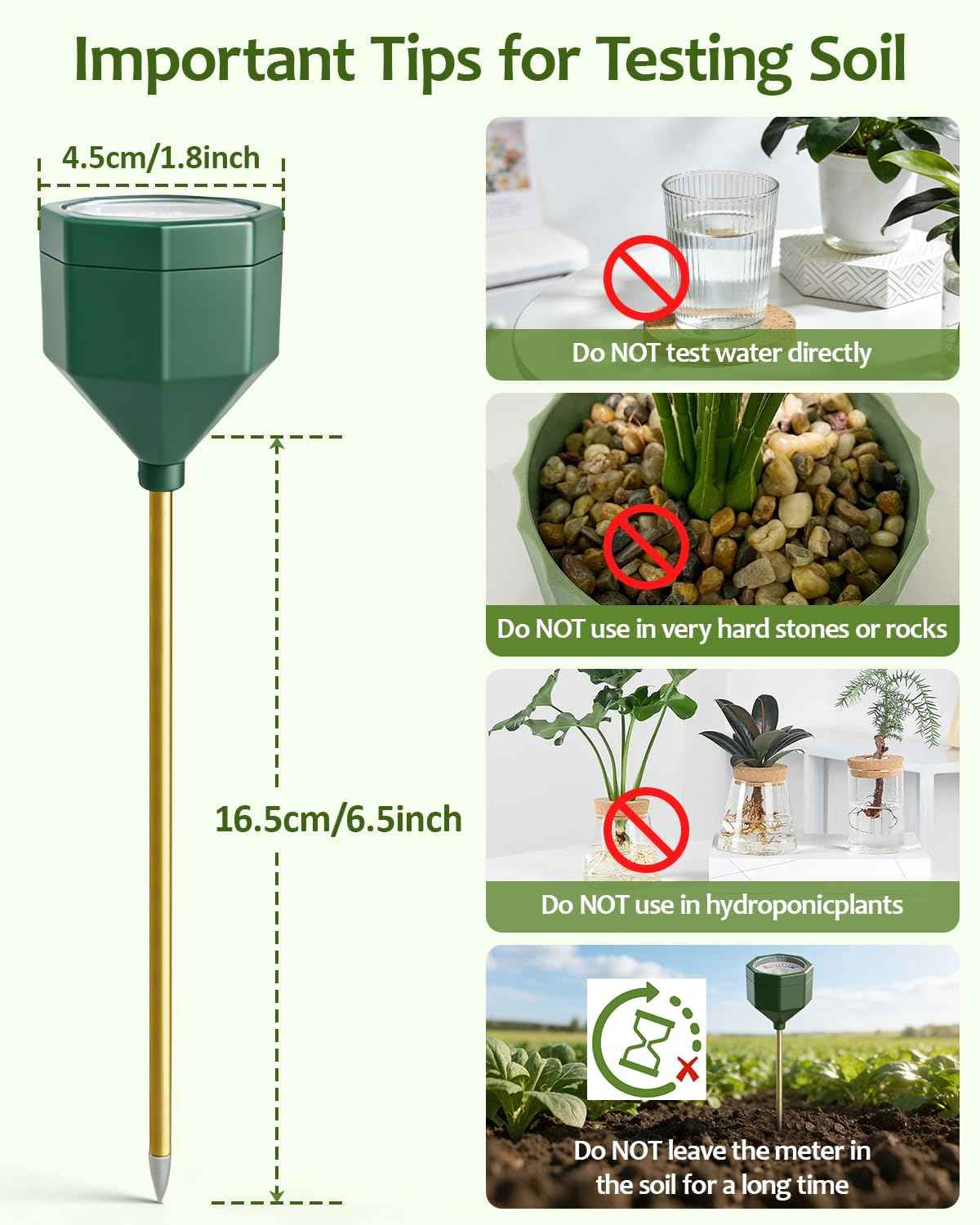Soil Moisture Meter, Plant Water Monitor Hygrometer Sensor, Accurate Plant Water Meter, Soil Test Kit for Houseplants, Garden, Farm & Lawn, Indoor Outdoor Use, No Battery Required-OliveGreen