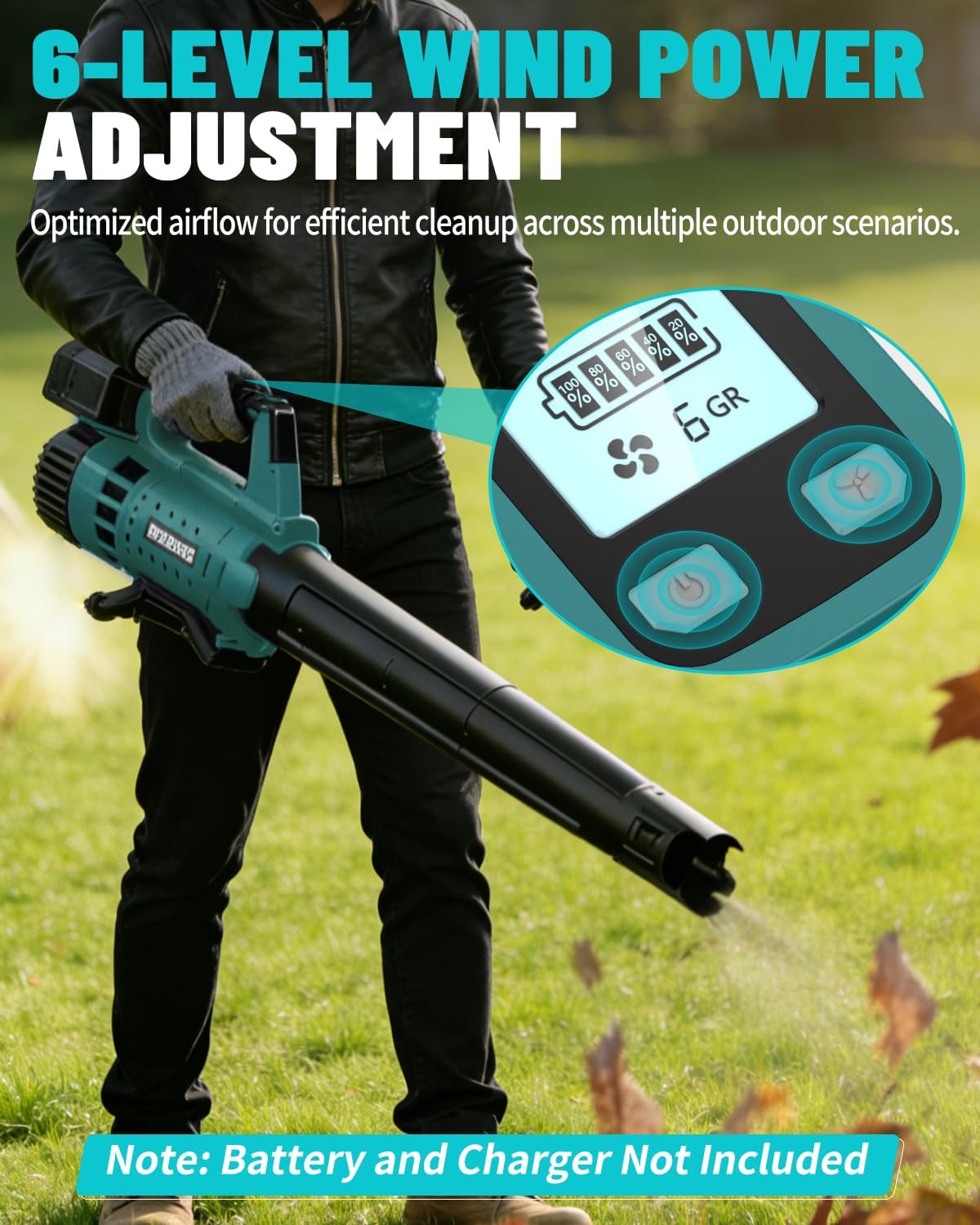 Cordless Leaf Blower for Makita 18V Battery, 480 CFM / 130 MPH Brushless Dust Blower, 6-Speed Control with Digital Display, Handheld Electric Blower for Rain Snow Removal, Lawn, Yard (No Battery)