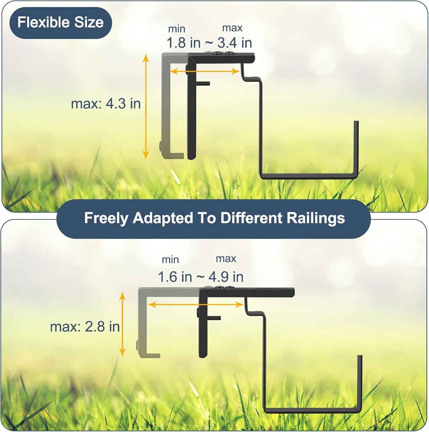 4 Pack Window Boxes Planters 17’’ Railing Planter Box with Adjustable Brackets, Deck Railing Hanging Flower Pots Rectangular Herb Planter for Outdoor Fence Garden, Balcony Decor