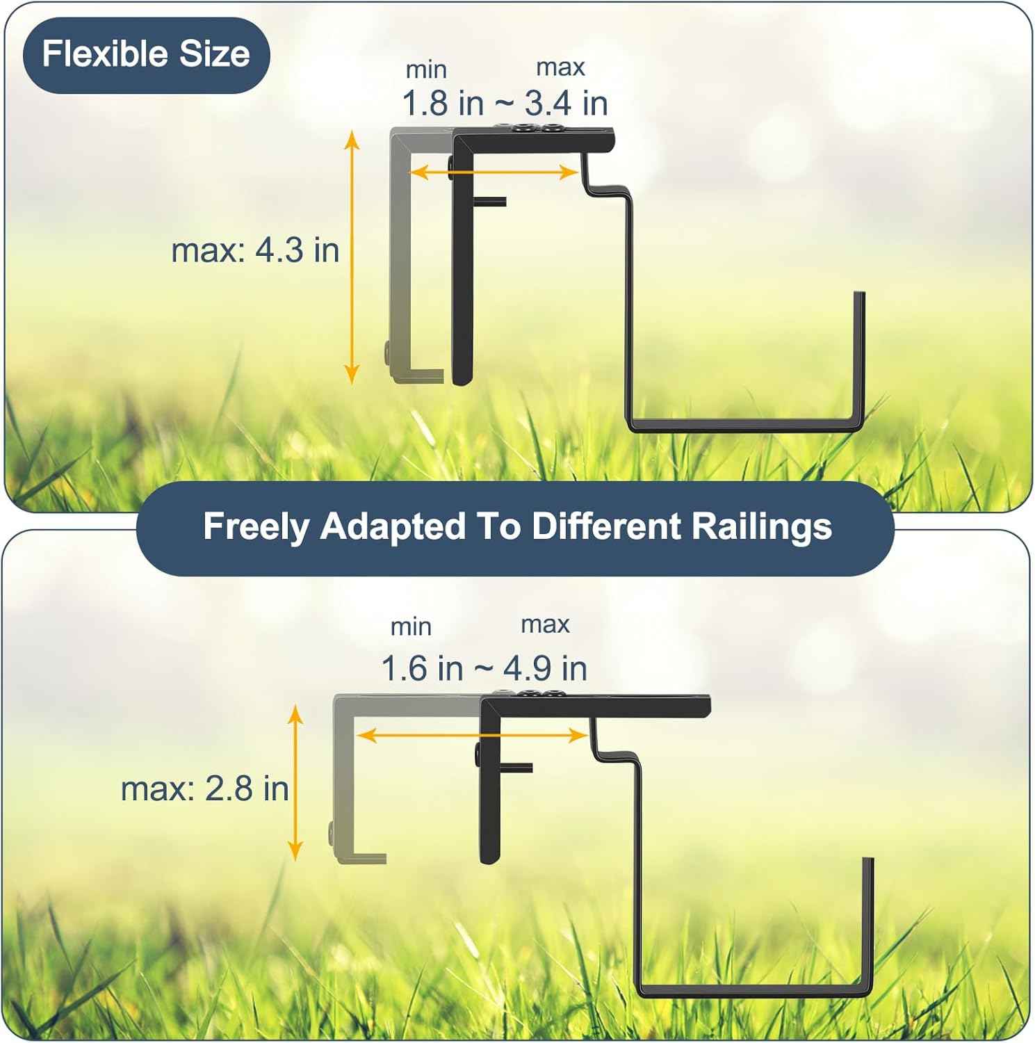 4 Pack Window Boxes Planters 17’’ Railing Planter Box with Adjustable Brackets, Deck Railing Hanging Flower Pots Rectangular Herb Planter for Outdoor Fence Garden, Balcony Decor