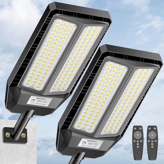 5000W Solar Lights Outdoor - 7000K LED Solar Street Lights Outdoor with Motion Sensor and Remote Control, IP66 Waterproof, Dusk to Dawn for Yard, Patio, 2 Pack