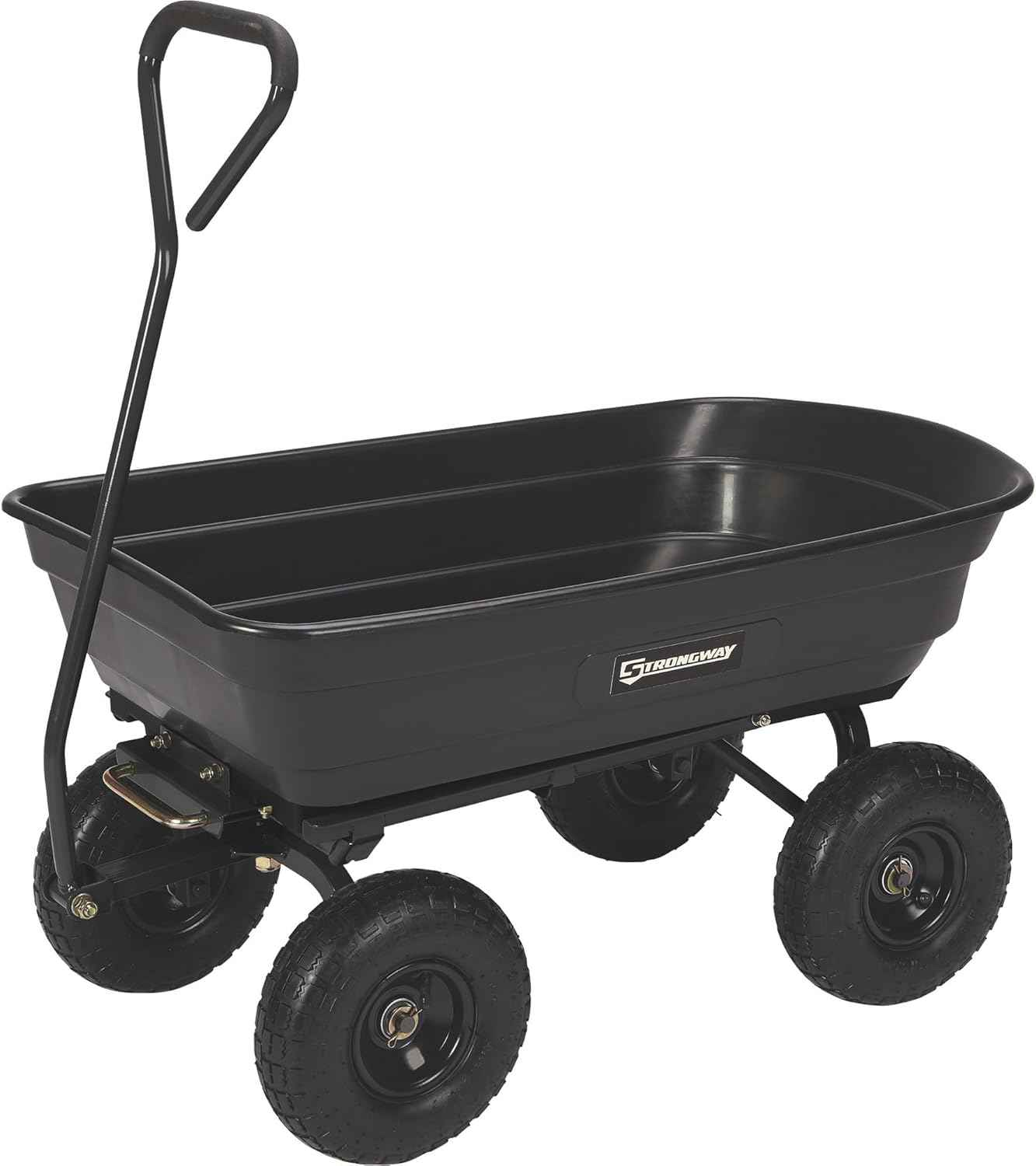 Strongway Poly Garden Dump Cart with Quick Release Mechanism, 600 Pound Capacity Yard Cart with 10 Inch Tires, Dipped Grip Handle, Pivot Steering