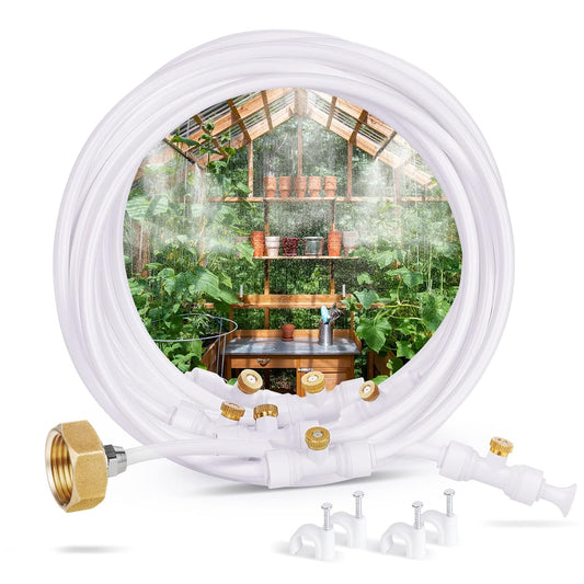 HOMENOTE Misting Cooling System, 26.3FT (8M) Misting Line + 7 Brass Mist Nozzles + Brass Adapter(3/4") Misters for Outside Patio Cooling Garden Greenhouse Watering