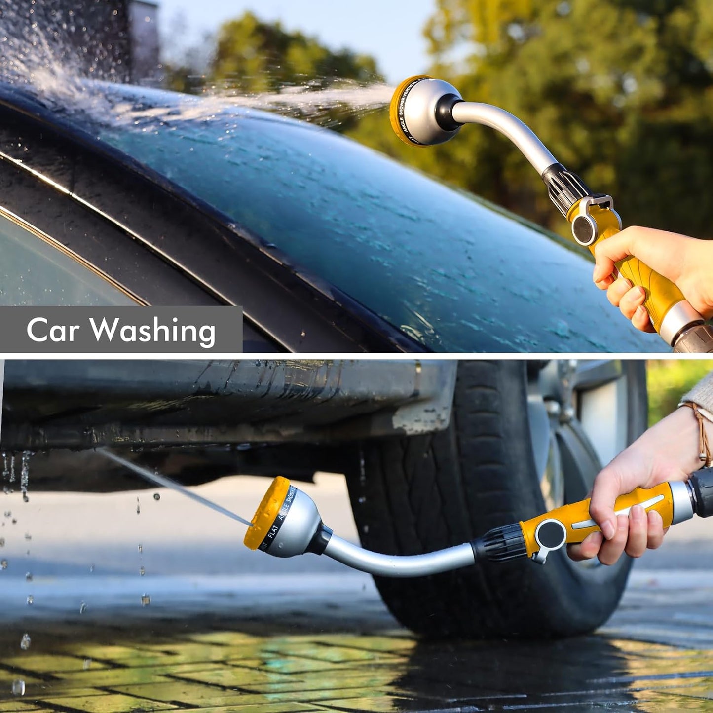 RESTMO Watering Wand Heavy Duty, Metal Garden Hose Wand with 10 Spray Patterns, 15-Inch Long Hose Nozzle Sprayer with Thumb Flow Control, Ideal to Water Hanging Baskets and Shrubs, Yellow