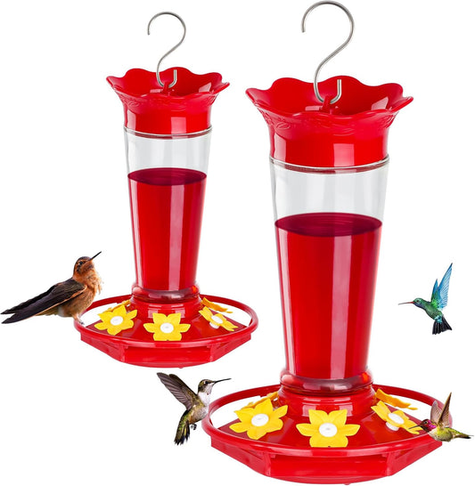FEED GARDEN 10oz Plastic Hummingbird Feeders for Outdoors - 2 Pack, Ant & Bee Proof, 6 Feeding Ports, Easy Clean Red Nectar Feeders for Outside Hanging, Gifts for Mom