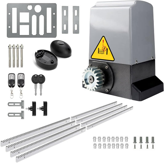 Blütezeit 5290lb Automatic Sliding Gate Opener Rack Drive Operator for Heavy Driveway Slide Gates Up to 40 Feet, Rolling Gate Motor with 2 Remote Controls, Infrared Sensor & Complete Hardware Kit