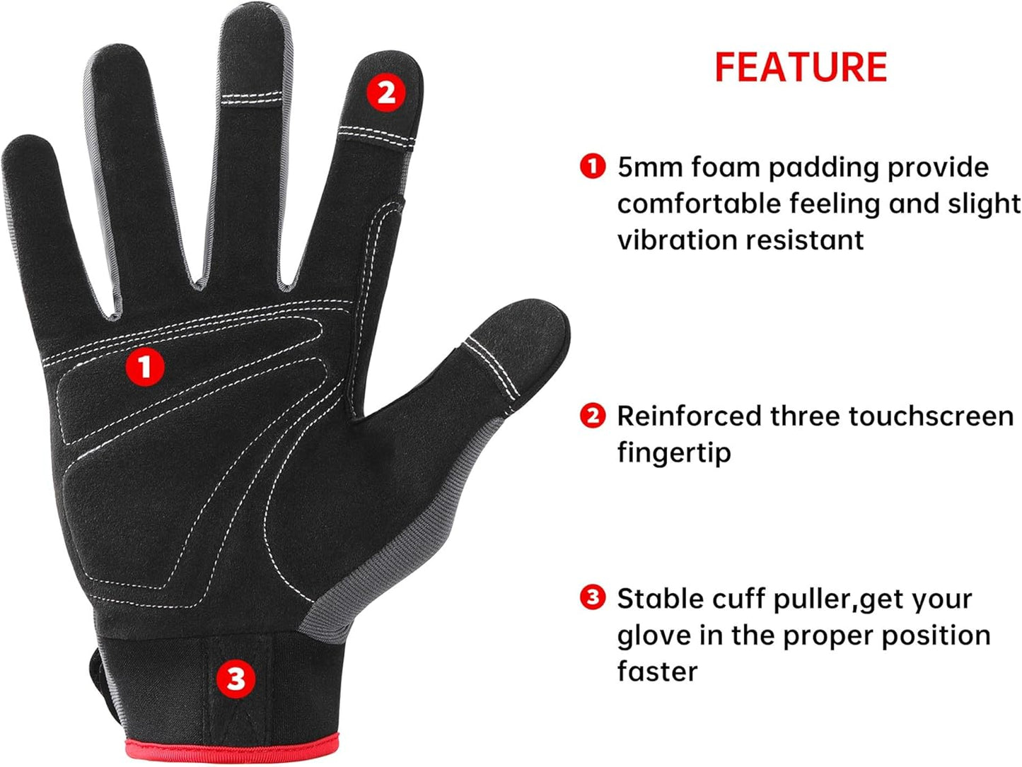 DULFINE Flex Grip Mechanic Work Gloves for Men,Black and Red Utility Safety Working Gloves Touch Screen,Excellent Grip,Ideal for Working on Cars and Outdoor Jobs(X-Large)