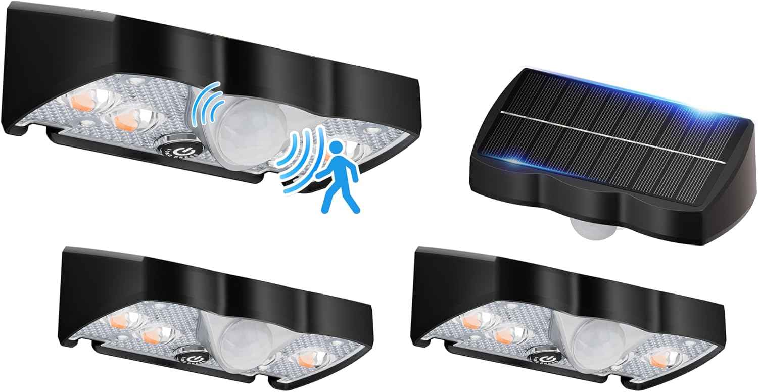 VOLISUN Solar Fence Lights, Motion Sensor Outdoor Light with 3 Lighting Modes, 6000K Fence Light Solar Powered, Solar Lights Outdoor Waterproof with Mode for Patio, Backyard, 4 Pack
