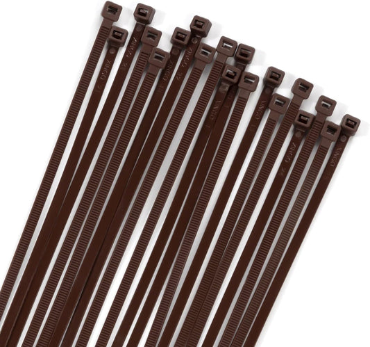XINGO 100PCS Cable Zip Ties Heavy Duty, Premium Nylon Plastic Wire Ties with 50 Pounds Tensile Strength, Self-Locking Black Nylon Zip Ties for Indoor and Outdoor (14 inch, Brown)