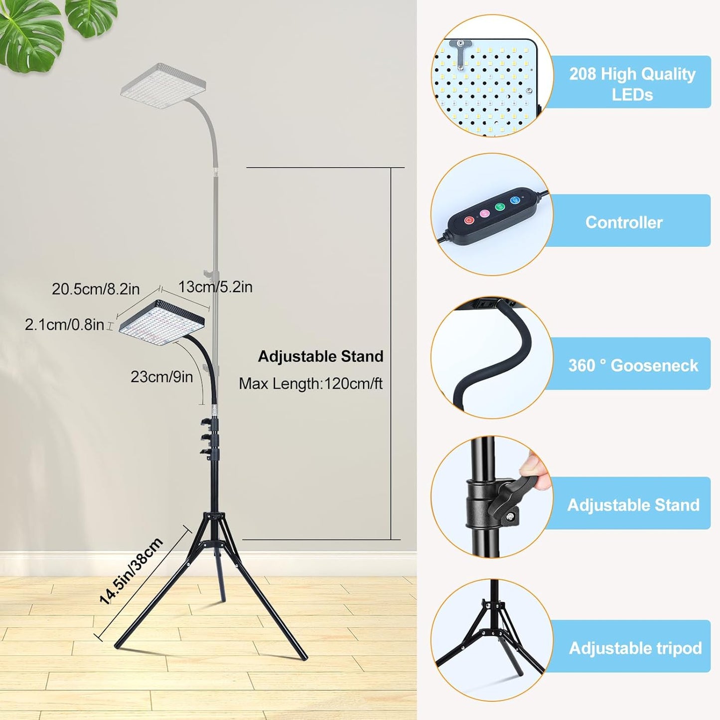 25W Grow Lights for Indoor Plants, Seed Starting, Bonsai with Stand and Timer Auto On/Off, 2500 Lumen Enough Bright Like A Small Sun for Your Jungle, Daisy Chain Function, 40"-64" Height Adjustable