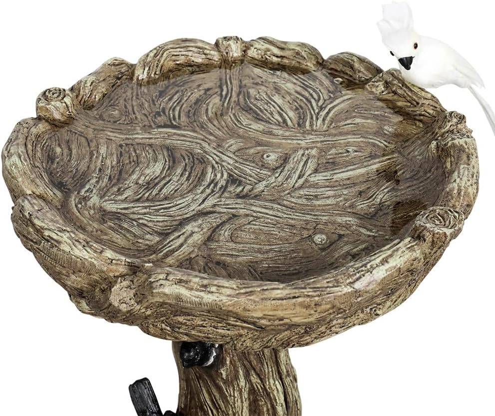 23" H Birdbath for Garden with a Fake Bird Decor - 23" H * 17.7" Φ Freestanding Trunk Like Bird Bath for Outside Patio or Yard Decor