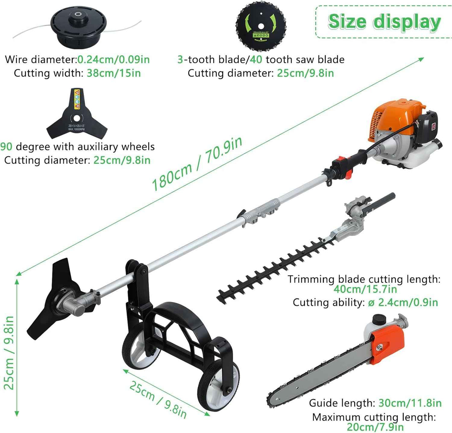 Upgraded 8-in-1 Multi-Functional Trimming Tool - 52cc 2-Cycle Gas Powered Hedge Trimmer | 9500rpm High Power Gas String Trimmer Weed Eater | High-Performance Engine | for Home Yard Garden-Orange