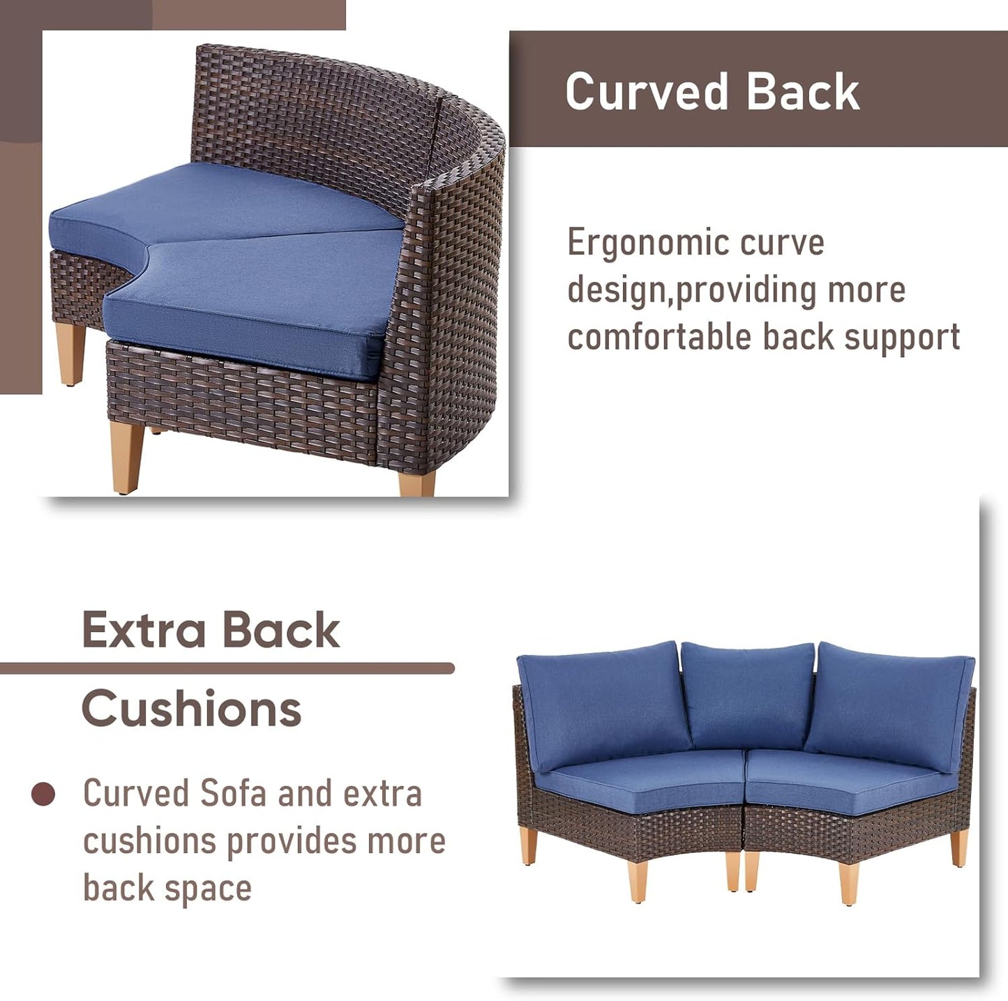 HUMMUH 11 Pieces Outdoor Furniture Set,Outdoor Half-Moon Sectional Couches Swivel Patio Chairs with Ottomans Coffee Table,All Weather PE Wicker Patio Conversation Sets for Garden Porch Backyard