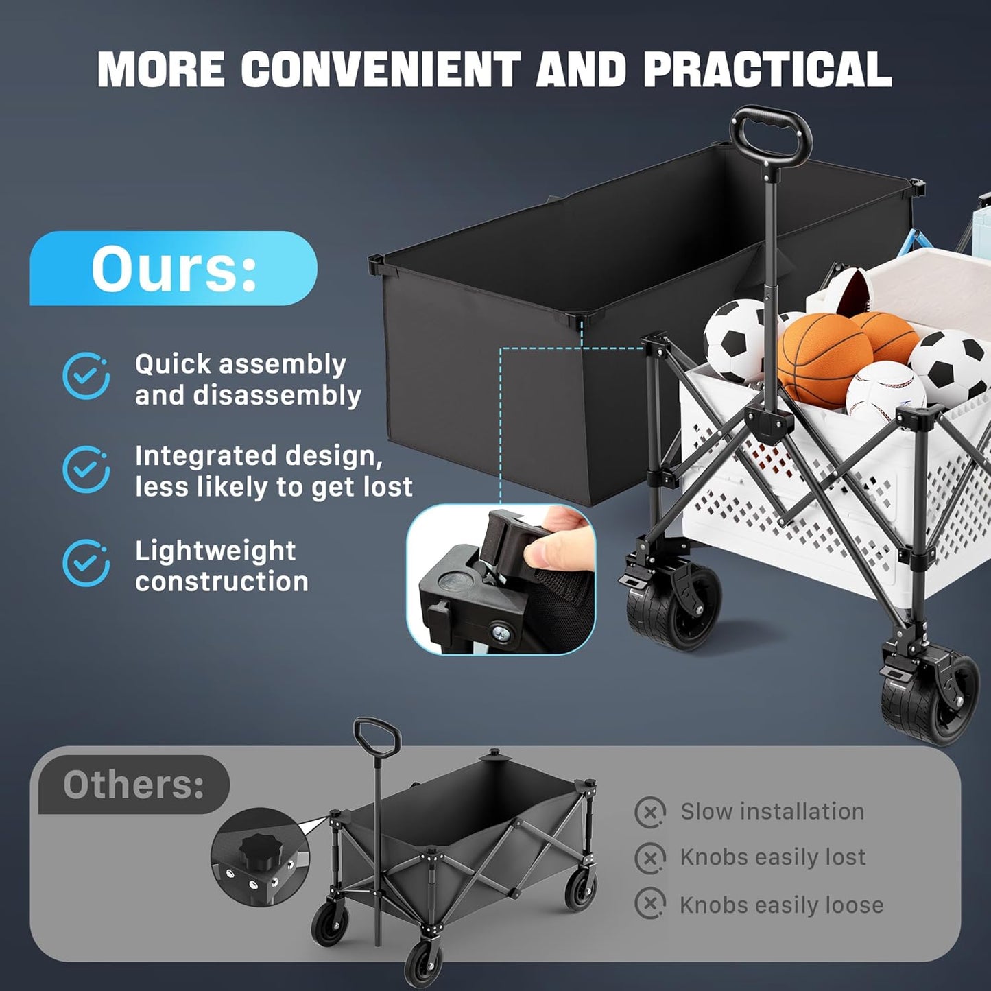 48" XL Collapsible Wagon Cart, 400L Heavy Duty Folding Wagon with All-Terrain Wheels, 560 lbs Capacity Utility Wagon for Camping, Garden, Sports, Beach and Shopping