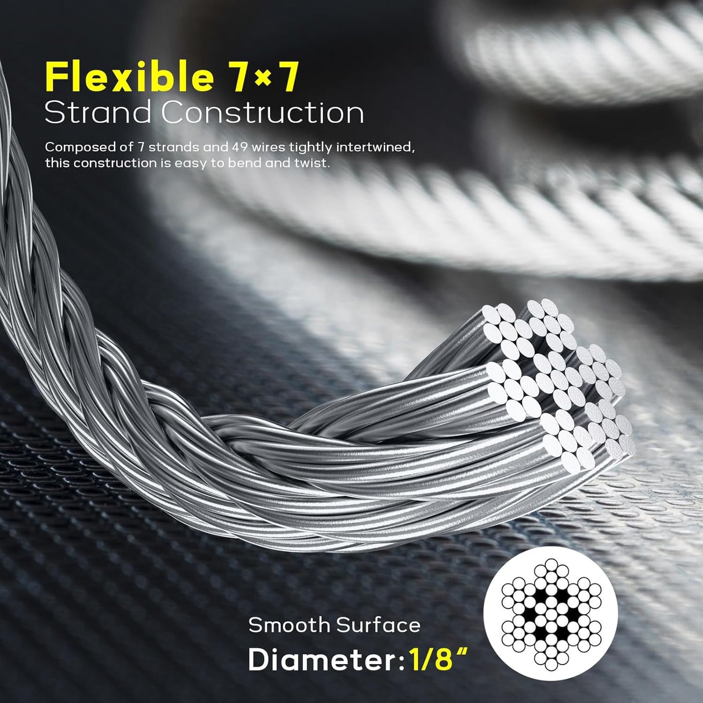 KALLDSY 400FT 1/8" T316 Stainless Steel Cable, Wire Rope Aircraft Cable for Deck Cable Fence Railing Kit, and DIY Balustrades, 7x7 Strands Construction, Comes with a Cutter