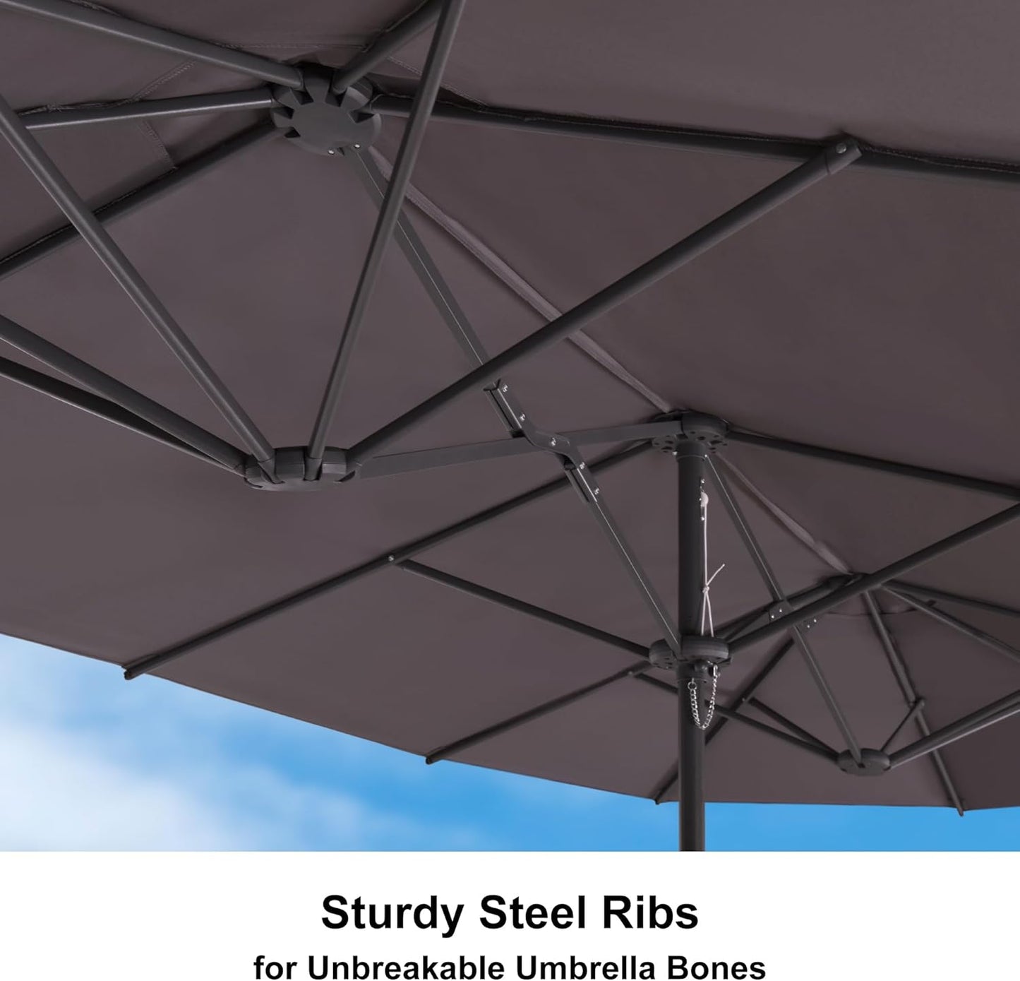 PURPLE LEAF 13ft Double-Sided Patio Umbrella with Base Included Market Rectangle Umbrella Outdoor Table Umbrella with Crank for Pool Garden Deck, Light Grey