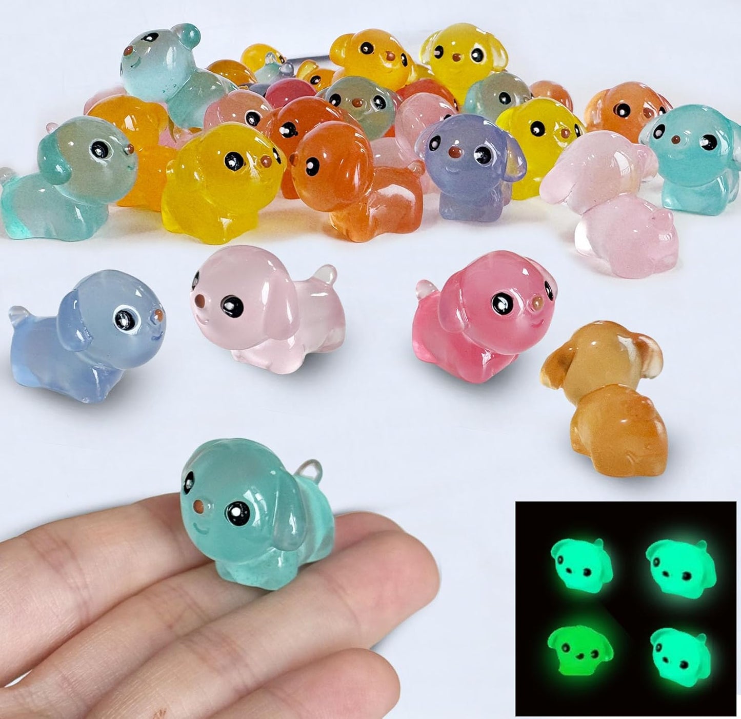 40 Pcs Luminous Mini Resin Dogs, Glow in The Dark Tiny Dogs for Garden Miniatures, Fairy Garden, Office Pranks and Dog Cake Toppers