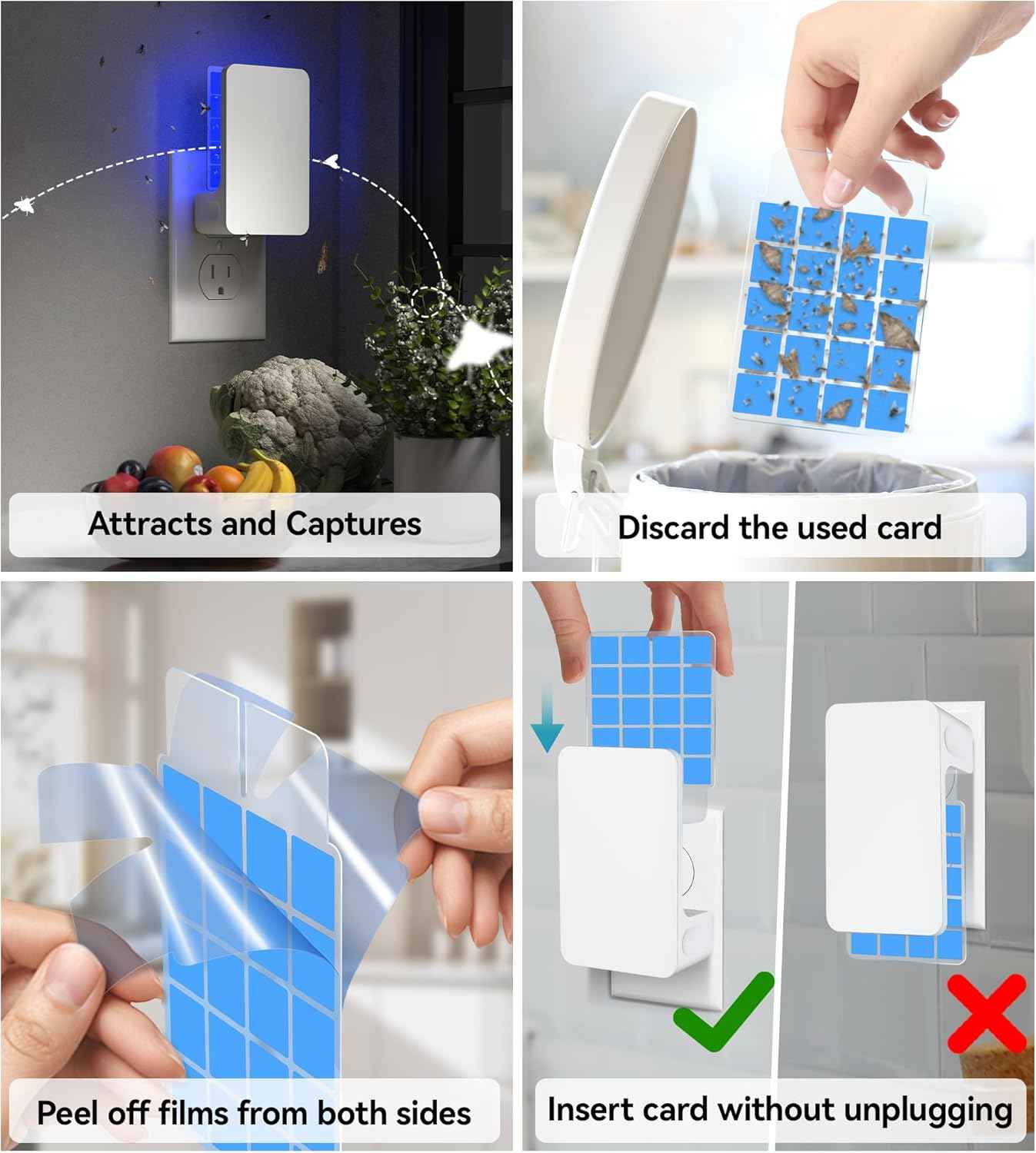 Upgraded 5 PCS Double-Sided Adhesive Card Refills for Replacement, Compatible with Flying Insect Trap Device N386A-Pro (Replacement Refills Only)