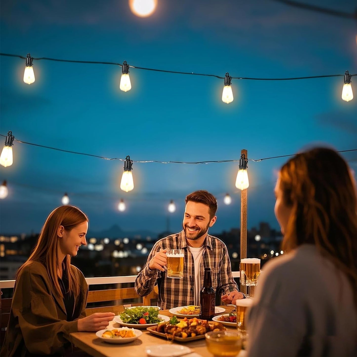 100FT Solar String Lights ourdoor Waterproof,Patio Lights Solar Powered with Remote,ST38 32 Vintage Edison Bulbs,Solar lights Outdoor Waterproof, Outside powered Hanging Lights for patio furniture set