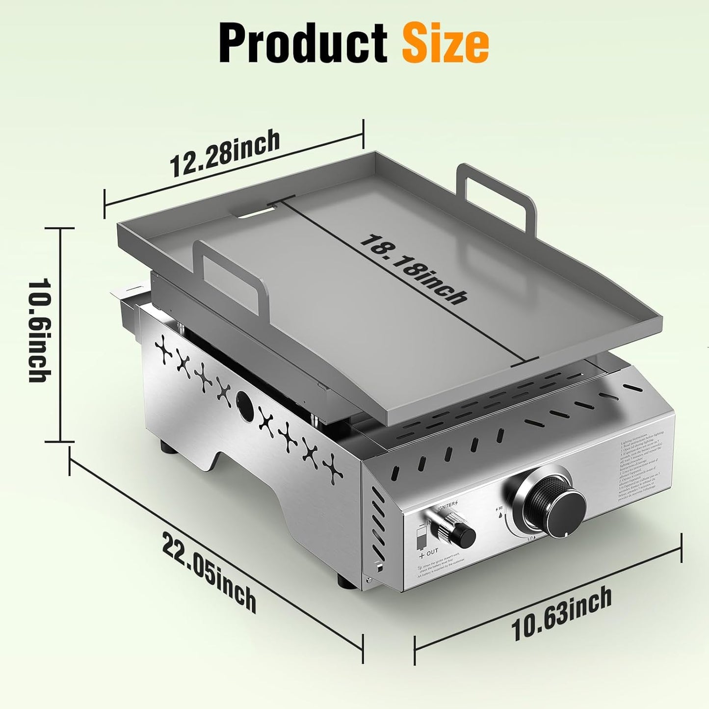 Stainless Steel Tabletop Grill,18 Inch Portable Propane Grill Griddle with Handle,8000 BTU Flat Top Grill for Camping, Outdoor & Tailgating Barbecue