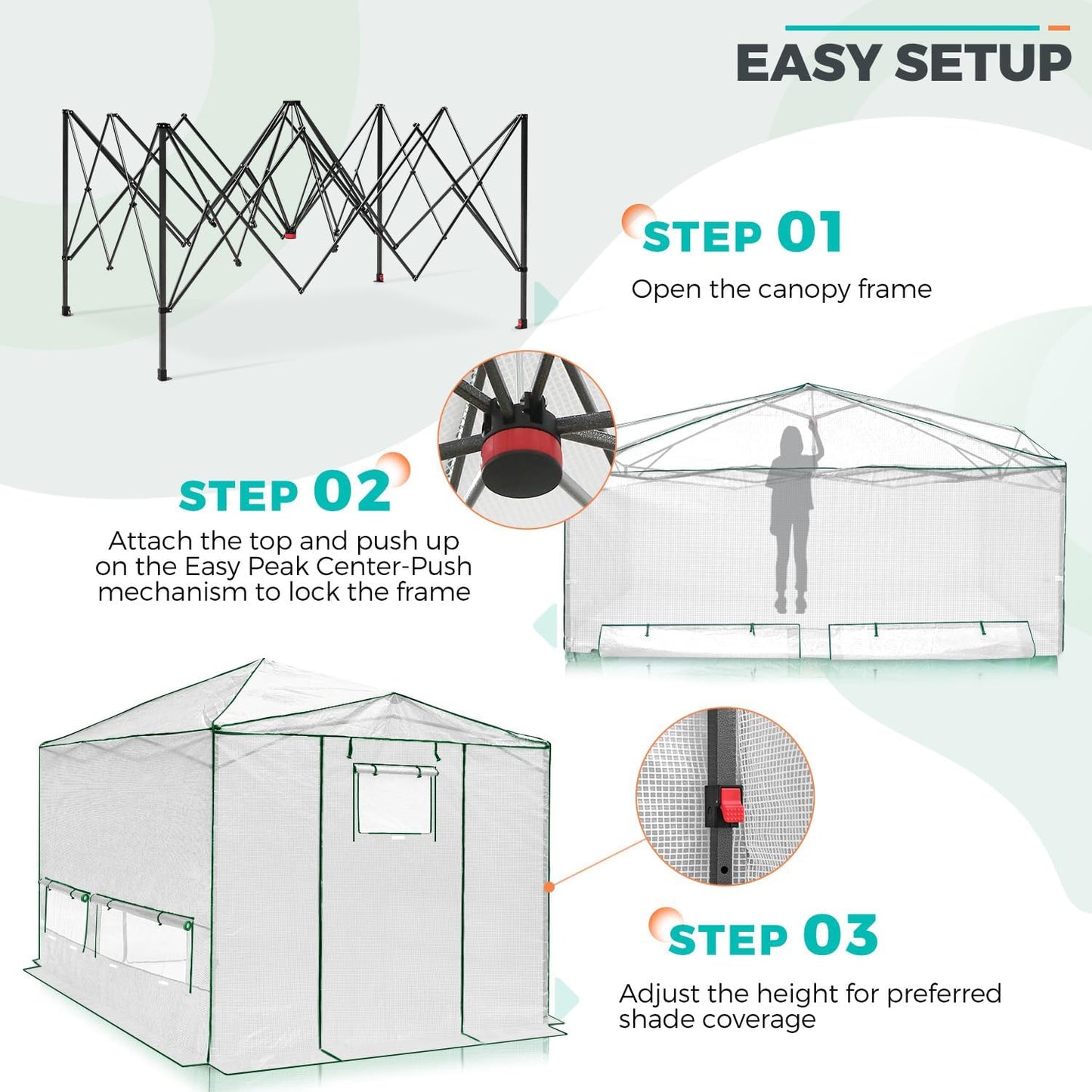 EAGLE PEAK Instant Pop-up Greenhouse, Indoor Outdoor Plant Gardening Green House, Roll-Up Zipper Doors and Side Windows, Walk in 12x8 ft, White/Clear
